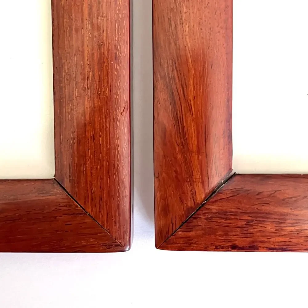 Set of 2 Vintage Chinese Hardwood Frames Brass Accent Wood Back Handcrafted